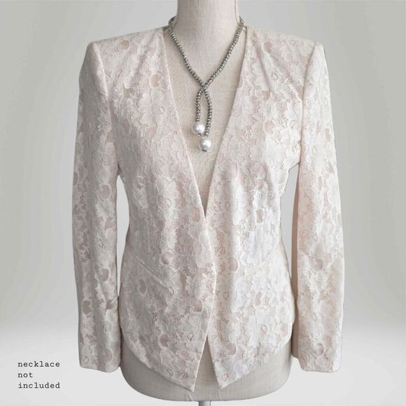 BCBG MAXAZRIA Cream Lace Crop Padded Shoulder Blazer Sz.Small - Picture 1 of 8